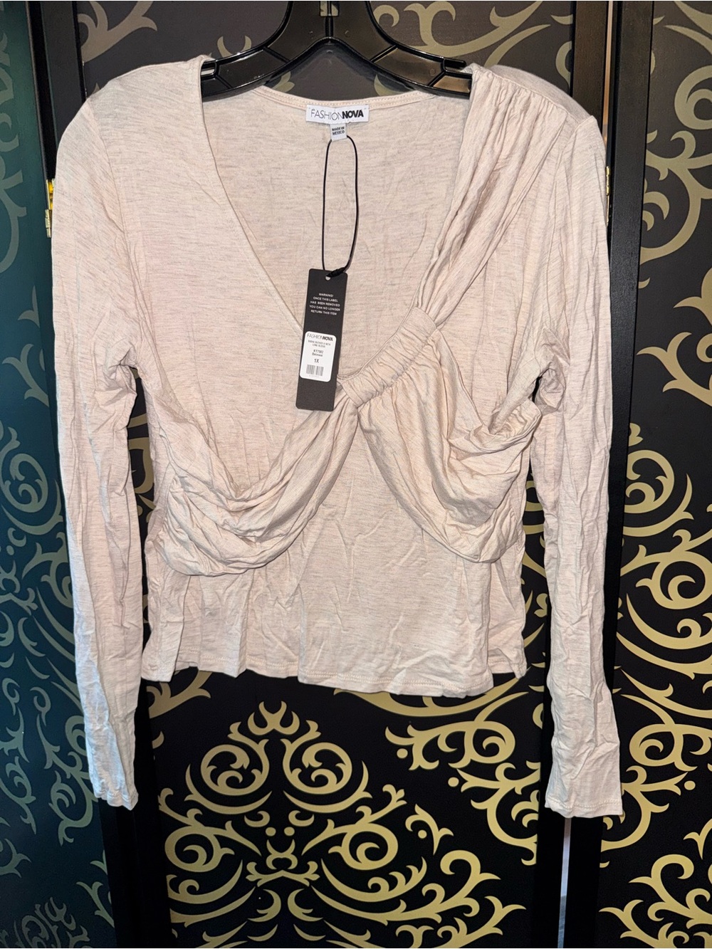 Fashion Nova Blush Ruched Wrap Long Sleeve Top